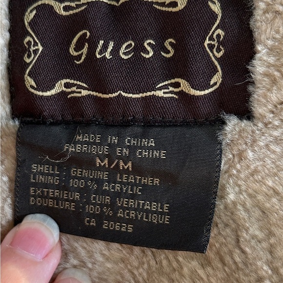 Y2K Guess Suede Jacket Women's Medium Faux Shearling Lace Trim Vintage 90's - Picture 10 of 16